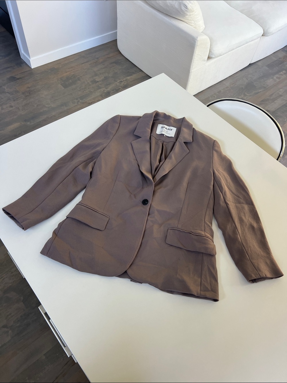 SPANX carefree crepe collared blazer suit jacket smoke mauve taupe purple brown